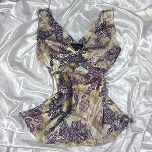 y2k Design Works Tank Top Purple Beaded Paisley Floral V-Neck Blouse L